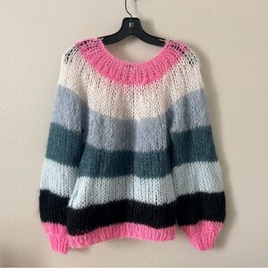 Maiami Mohair Wool Blend Knot Sweater Multicolor Stripe XS